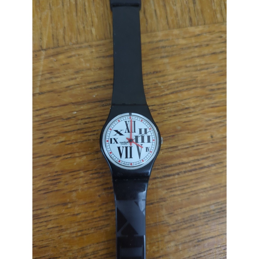 VTG Swatch Craie Watch Women 25mm White Dial Black Tone Round - New Battery